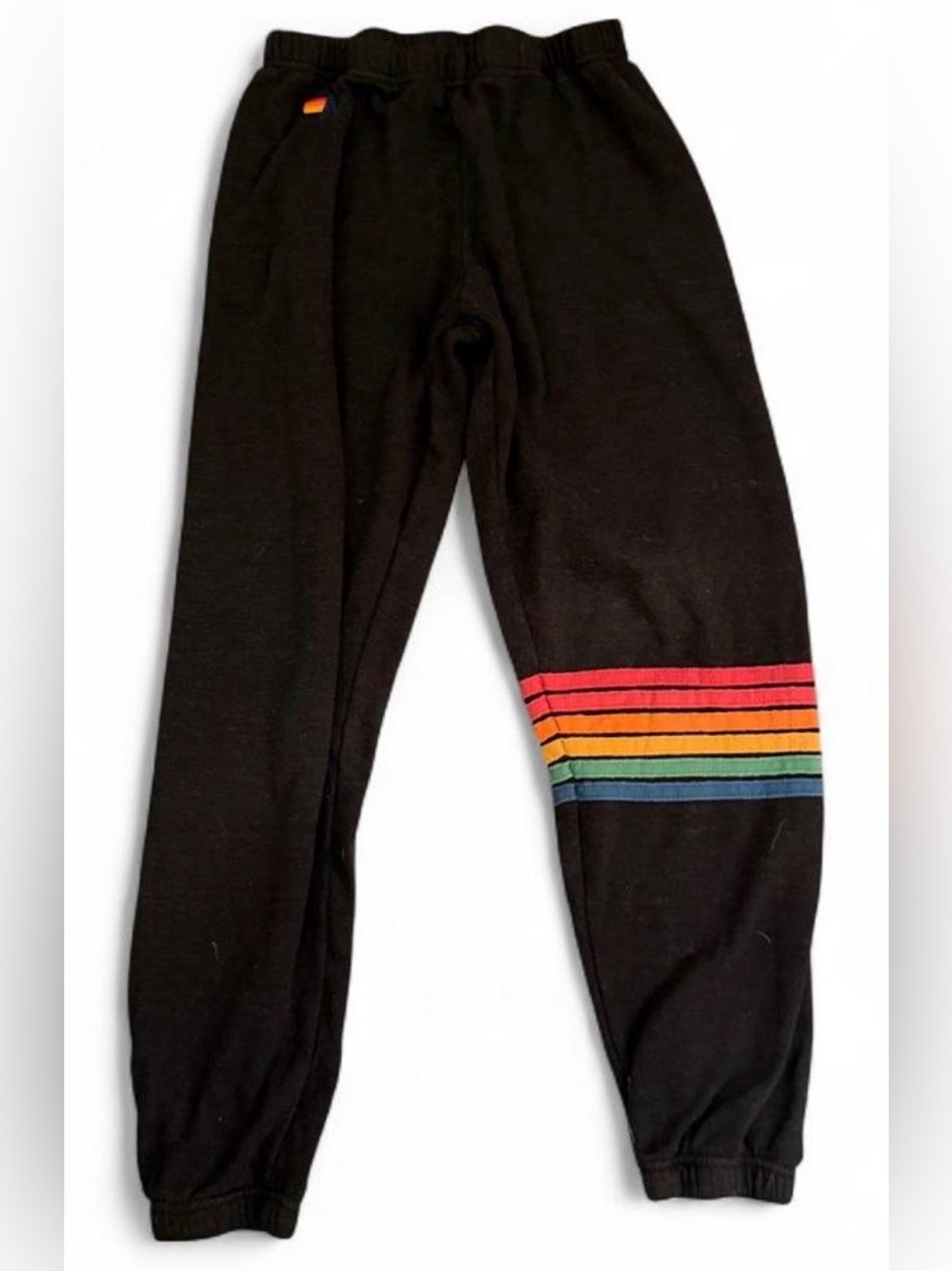 Black Aviator Nation Sweatpants with Rainbow Stripes
